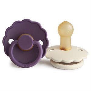 FRIGG Daisy - Round Latex 2-Pack Pacifiers - Violet Dream/Cream - Size 1